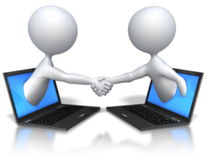 two figures shaking hands on a deal about converting PowerPoint to video
