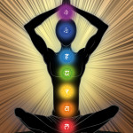 Chakra Symbos on person in yoga pose
