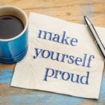 Coffee cup and note saying Make Yourself Proud