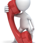 figure talking on giant red phone