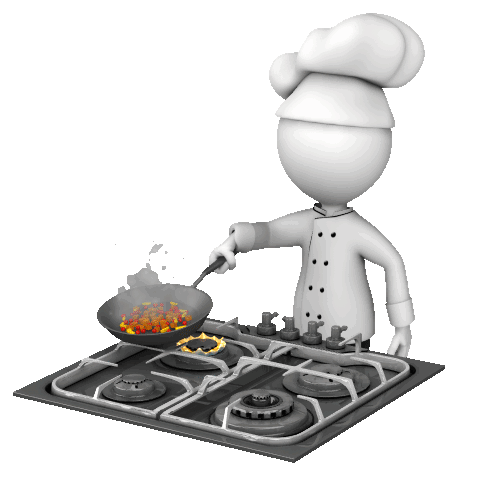 chef cooking with pan on stove