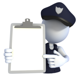 police officer pointing to clipboard re your training outline