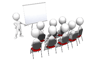 figure at white board presenting classes to audience