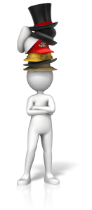 figure wearing many hats