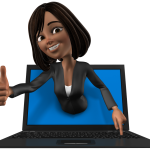 figure of a woman coming out of a laptop screen