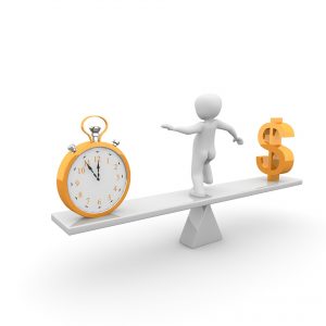 figure balancing time vs money on a teeter totter