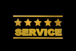 black and gold design giving 5 stars for service as a testimonial