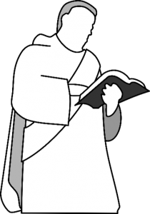 illustration of holy man reading from holy scriptures