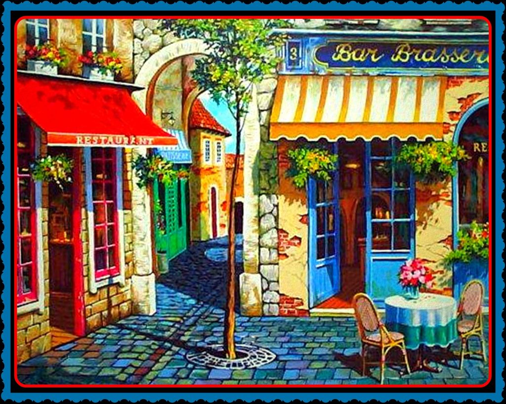 watercolor painting of French cafe by contributor to Pixabay