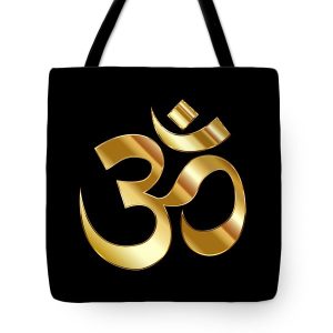 Gold Ohm image on Black tote bag symbol by Gordon Johnson