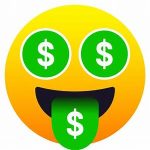 smiley face with $ for eyes and tongue hanging out
