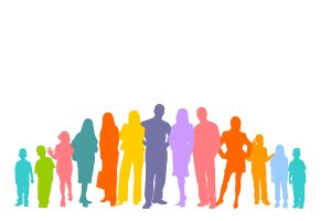 colorful silhouettes of people standing - reasoning - crowd conformity