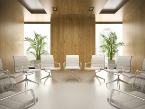 Board Room; Table, chairs, and plants in Conference Room
