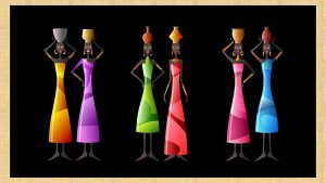 Stylistic image of six African Women carrying containers on their heads. Nancy's Novelty Pixels Photos & AI