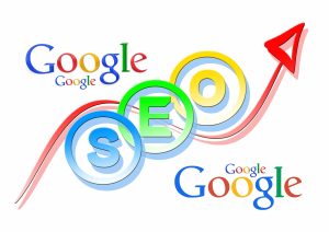 SEO and Google are words in colorful letters