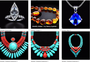 Nancy's Novelty AI Art on Pixels Products - 6 kinds of jewelry samples