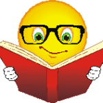 smiley face w glasses reading a book no voice